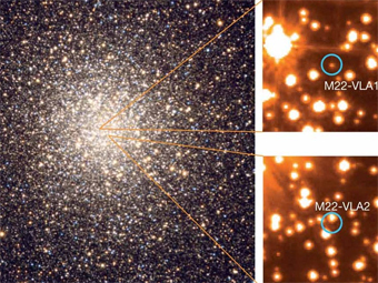   M22. Matthews/A. Block/NOAO/AURA/NSF , HST/Adapted by J. Strader et al., Nature, 490 (4 October)